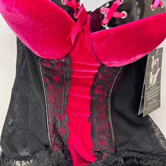 Elegant‎ Velvet  Pink and Black Lace Diva Bustier by Coquette - Picture 4 of 9